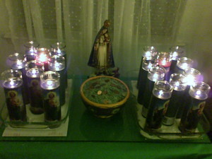 The lit Prosperity Altar for Tarot by Jacqueline